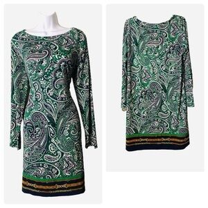 Michael Kors Green Paisley Long Sleeve Dress
